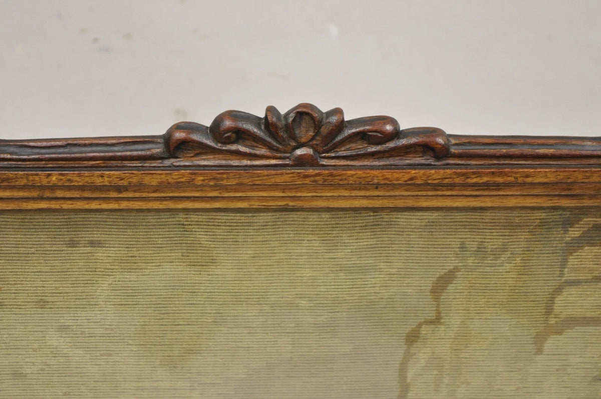 Antique French Victorian Carved Walnut and Needlepoint Fireplace Screen