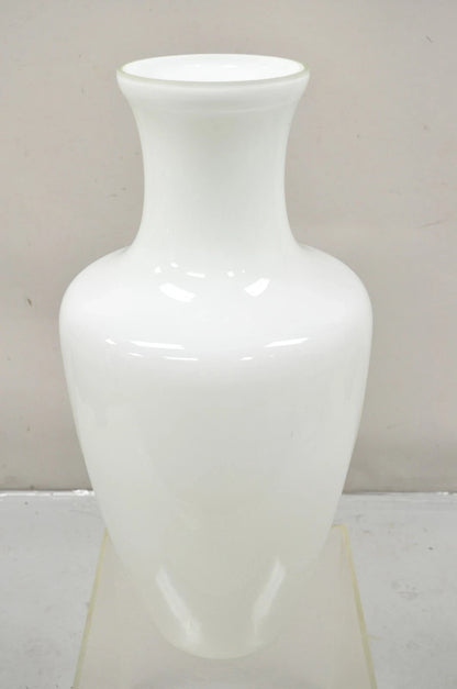 Modern Large White Cased Blown Glass 30" Urn Form Floor Flower Vase Vessel