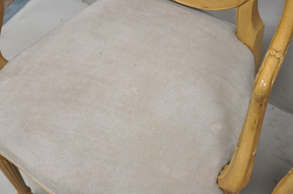 Hepplewhite Prince of Wales Drape Carved Shield Back Dining Arm Chairs - a Pair