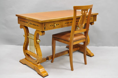 Vintage Italian Regency Lyre Harp Burlwood Desk & Chair by Binda Collection