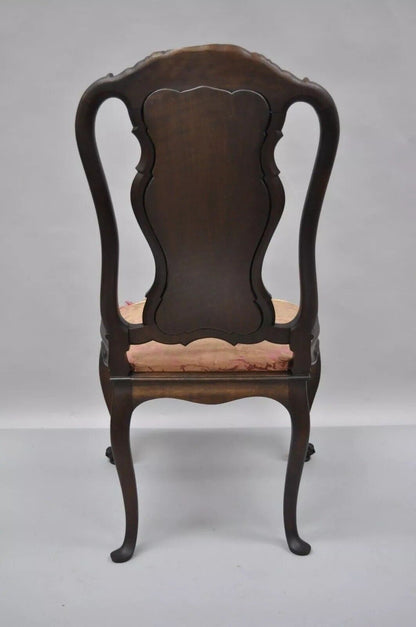 Antique Italian Baroque Carved Walnut Dining Chair French Style w/ Finished Back