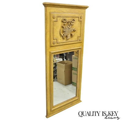 Vintage French Country Provincial Style Oak Wood Trumeau Wall Mirror by Baker