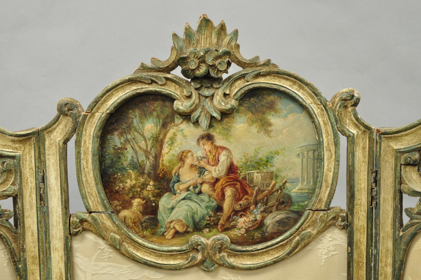 Antique French Louis XV Hand Painted Petite 3 Panel Folding Dressing Screen