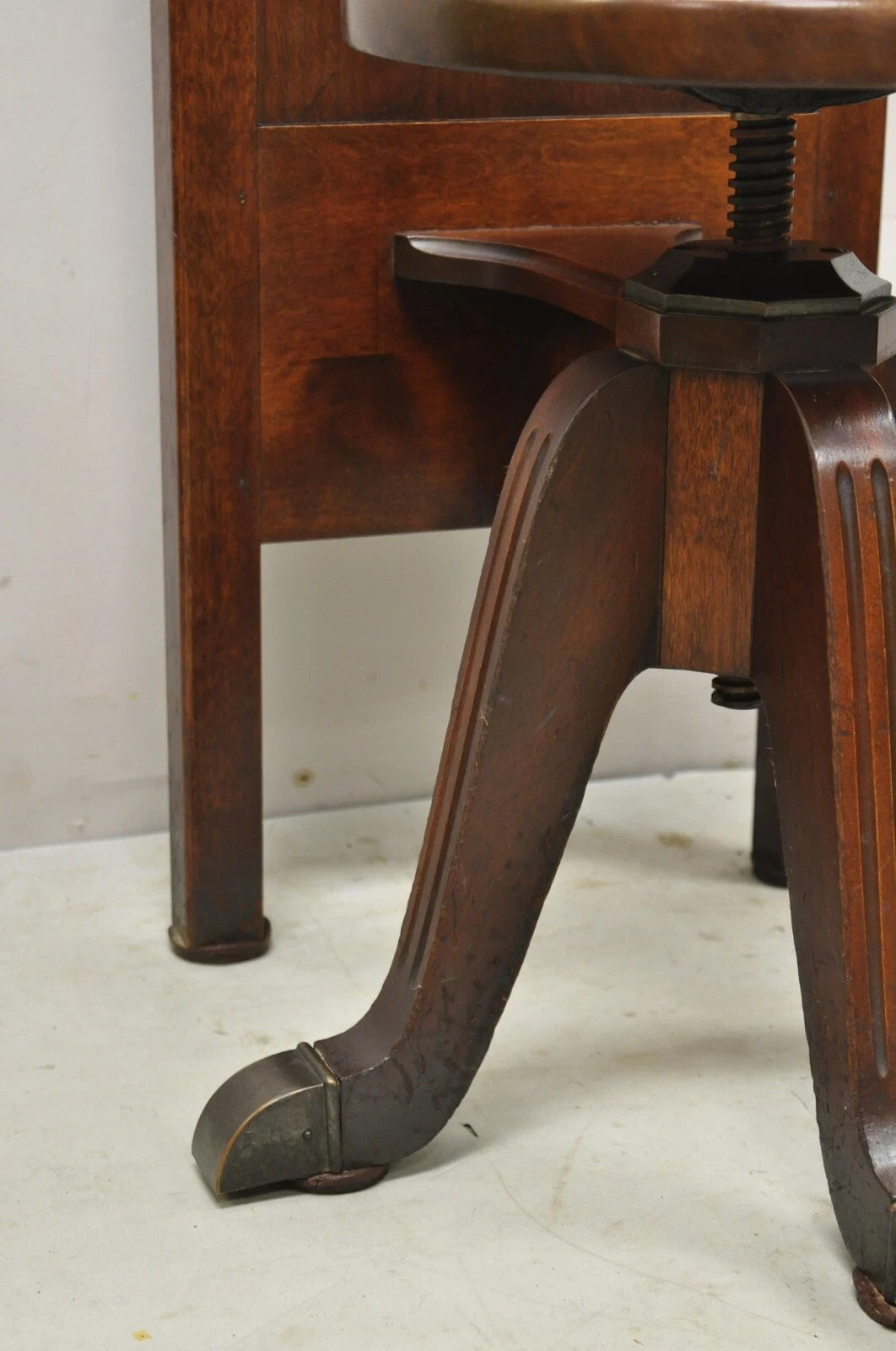 Antique Hamilton Mfg High Back Adjustable Mahogany Architect Chair Piano Stool