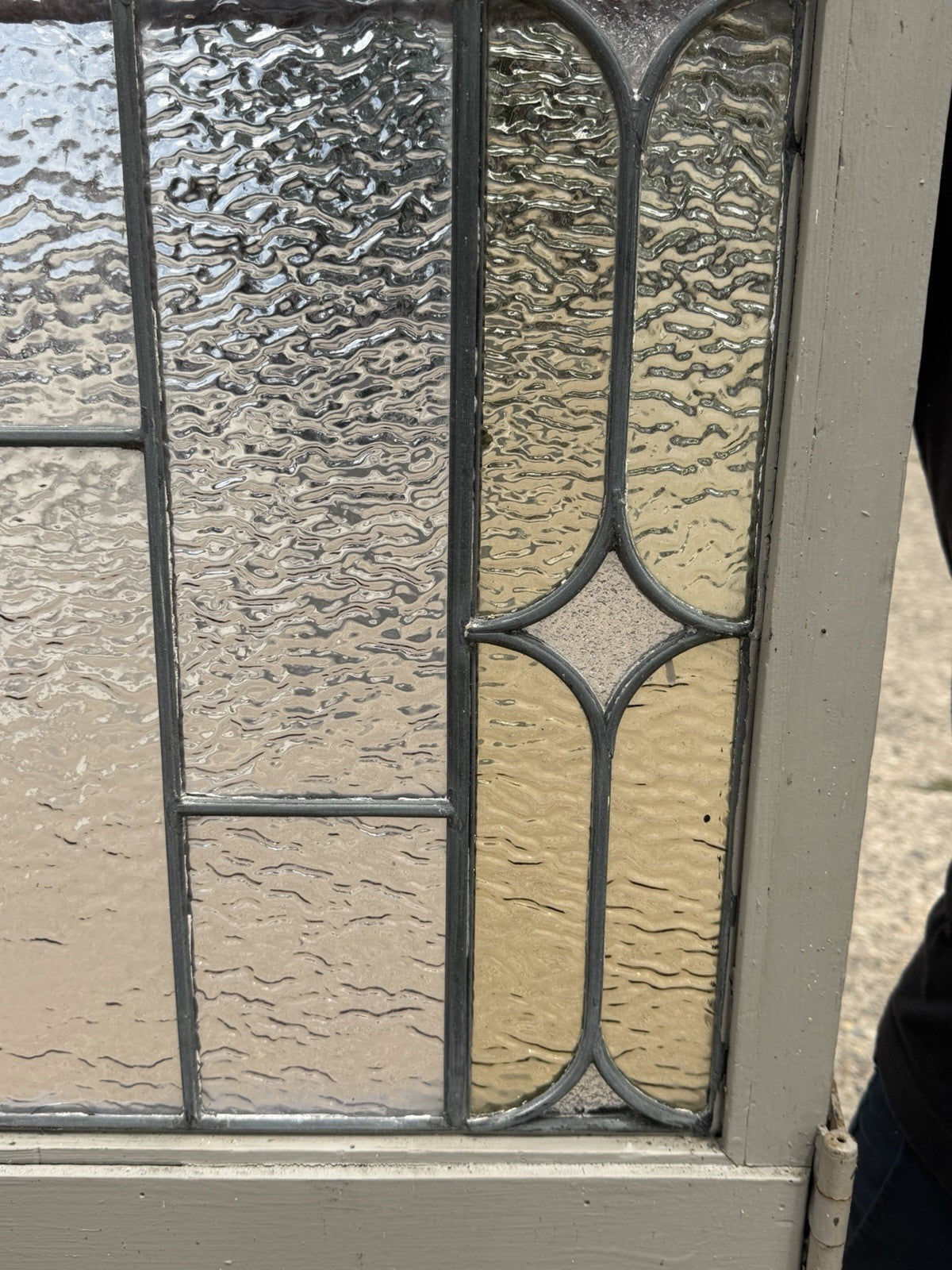 Antique Victorian Amber Stained Leaded Glass Double Window Converted to Door