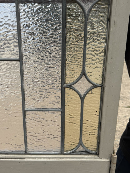 Antique Victorian Amber Stained Leaded Glass Double Window Converted to Door