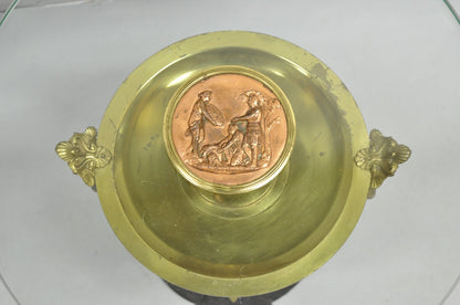 French Empire Figural Bronze and Marble Round Glass Tazza Low Side Tables - Pair