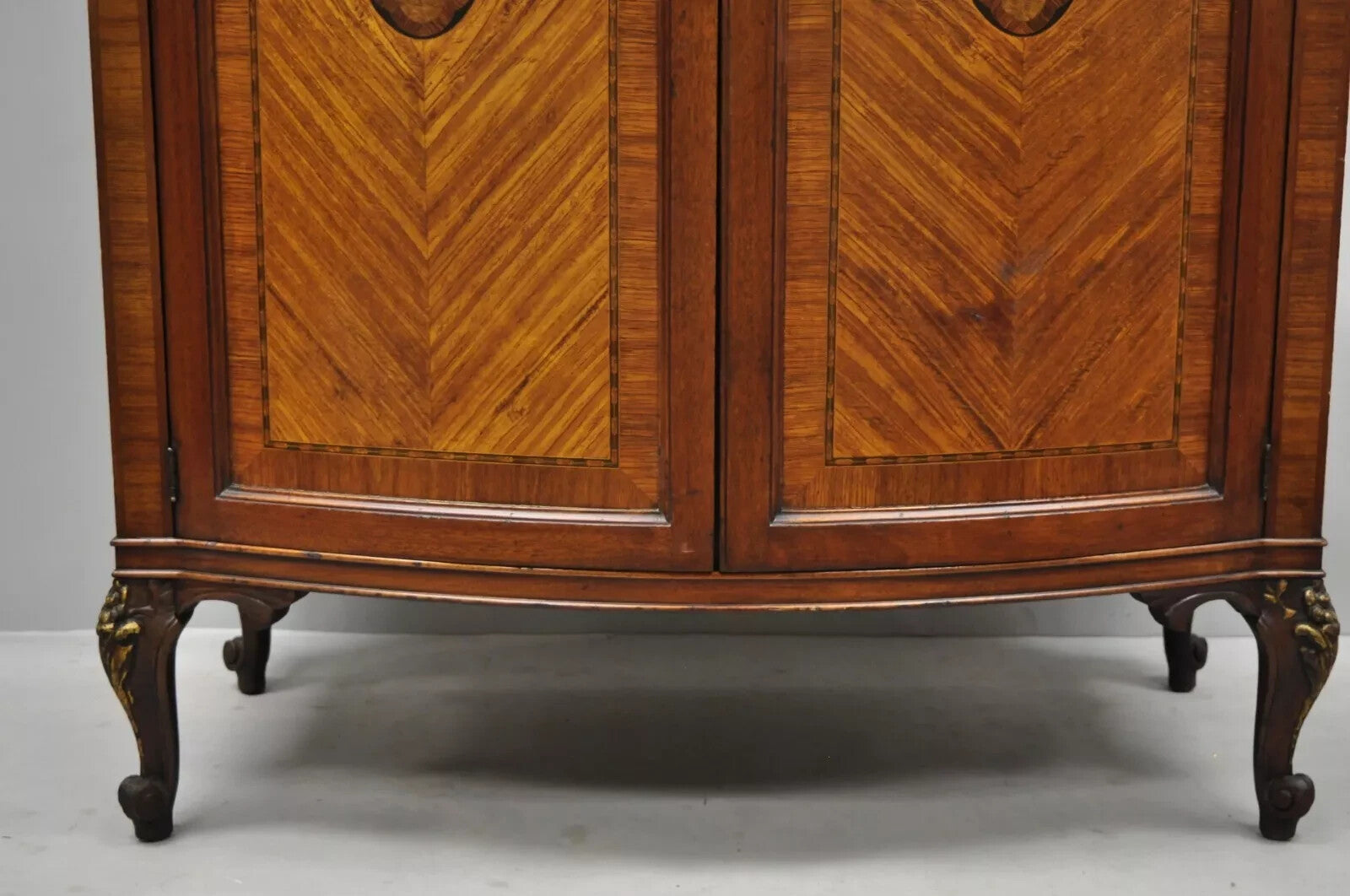 Antique French Louis XV Style Satinwood Marble Top Tall Chest Dresser Cabinet