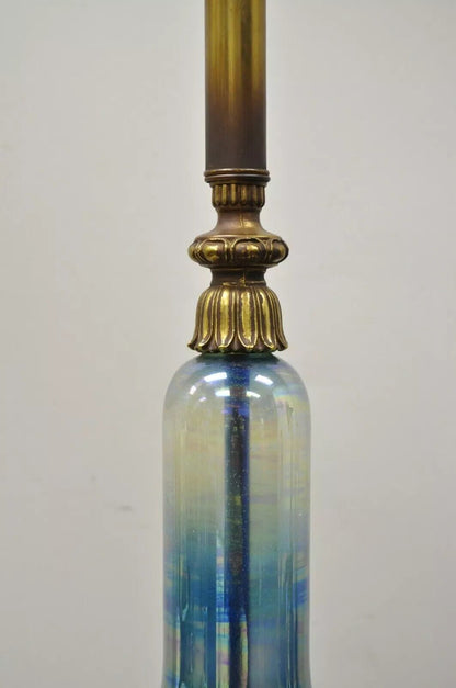 Vintage Mid Century Modern Italian Iridescent Blue Art Glass Tall Table Lamp