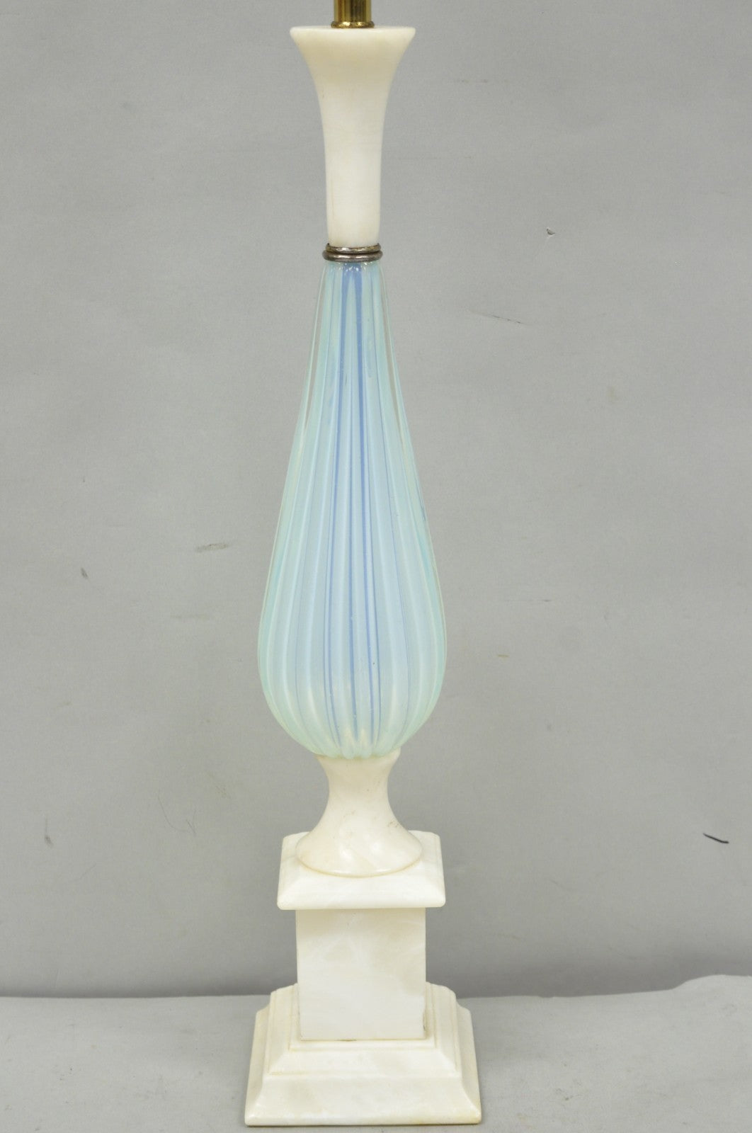 Vintage Murano Italian Mid Century Modern Blue Blown Glass Marble Table Lamp