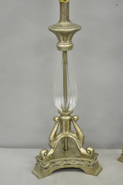 Contemporary Tuscan Mediterranean Style Glass and Resin Table Lamps - a Pair