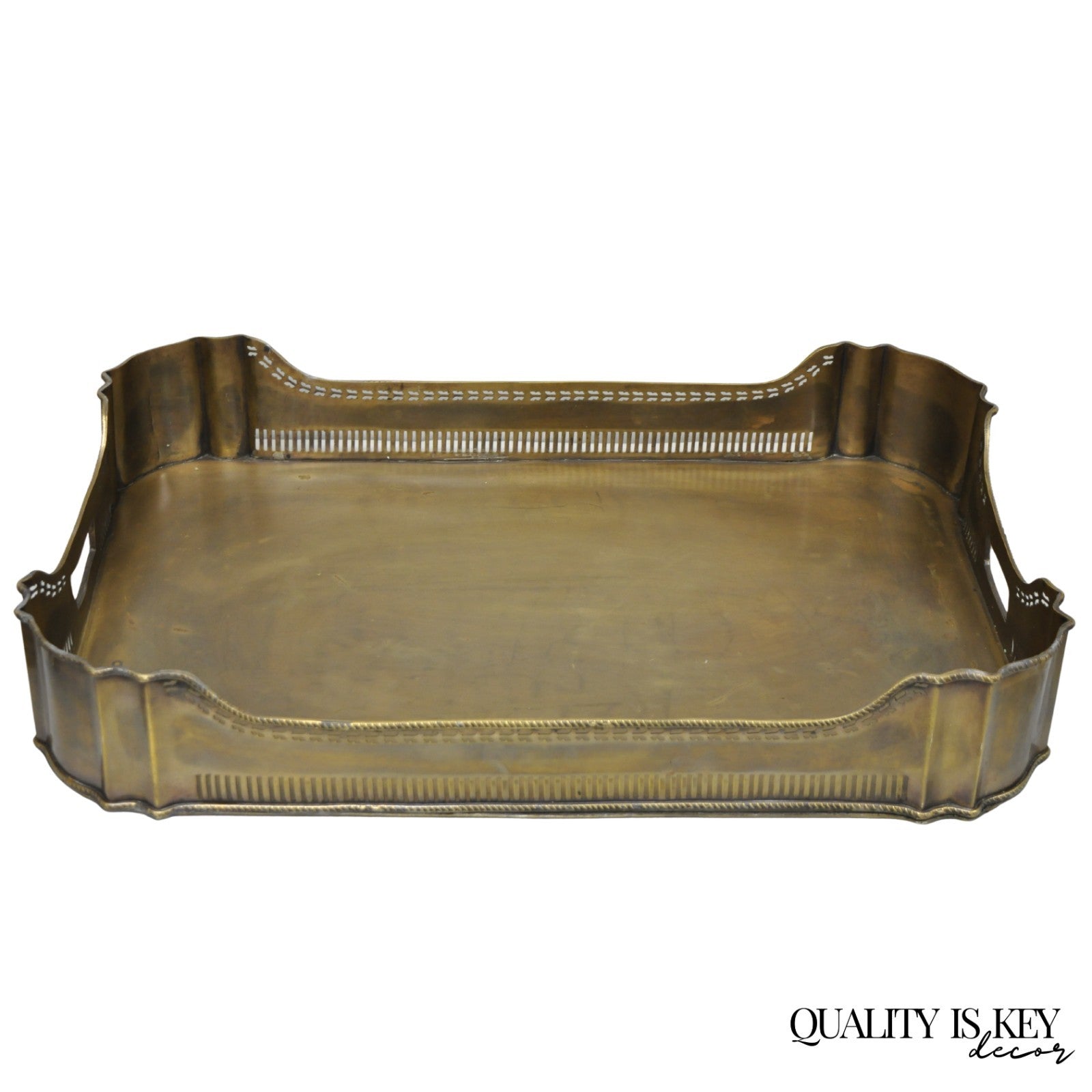 Contemporary Large Burnished Brass Serving Platter Butlers Bar Tray on Feet