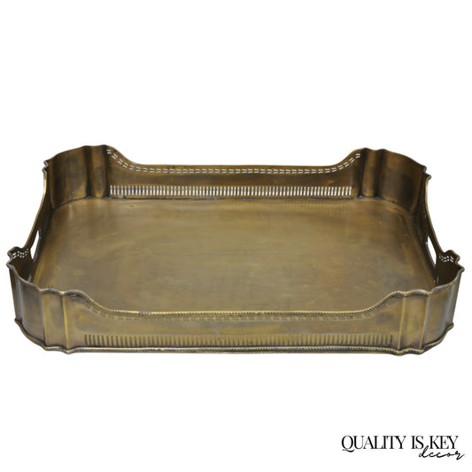 Contemporary Large Burnished Brass Serving Platter Butlers Bar Tray on Feet