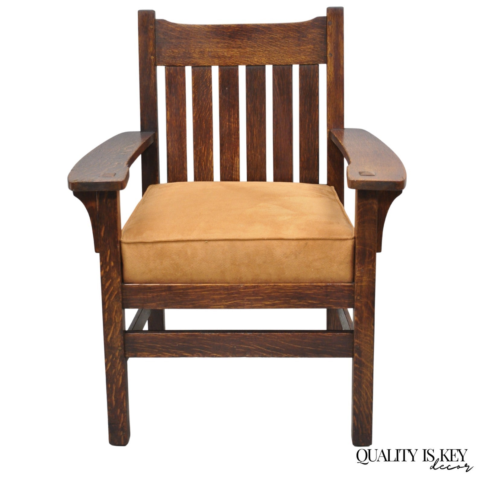 Antique Stickley & Brandt Mission Oak Arts & Crafts Arm Chair with Drop Seat