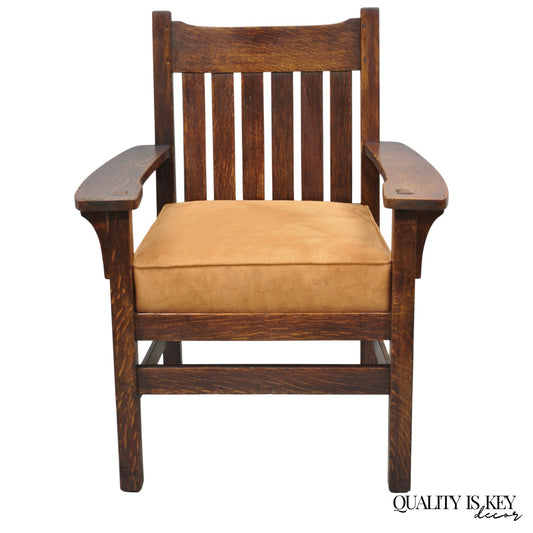 Antique Stickley & Brandt Mission Oak Arts & Crafts Arm Chair with Drop Seat
