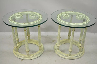 Italian Provincial Scrollwork Snail Glass Top Wooden Coffee Table Set - 3 Pc Set