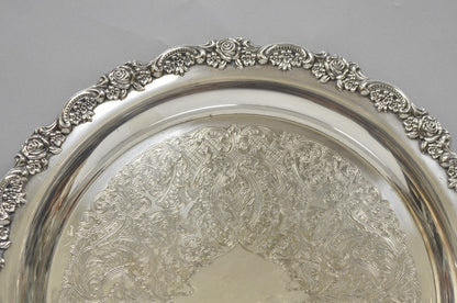 Vintage Oneida Victorian Round Silver Plated Serving Platter Tray w/ Handles