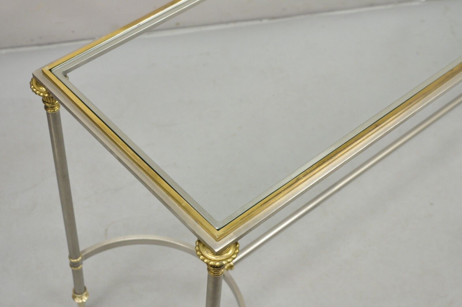 Maison Jansen Style Steel and Brass Neoclassical Directoire Console Sofa Table