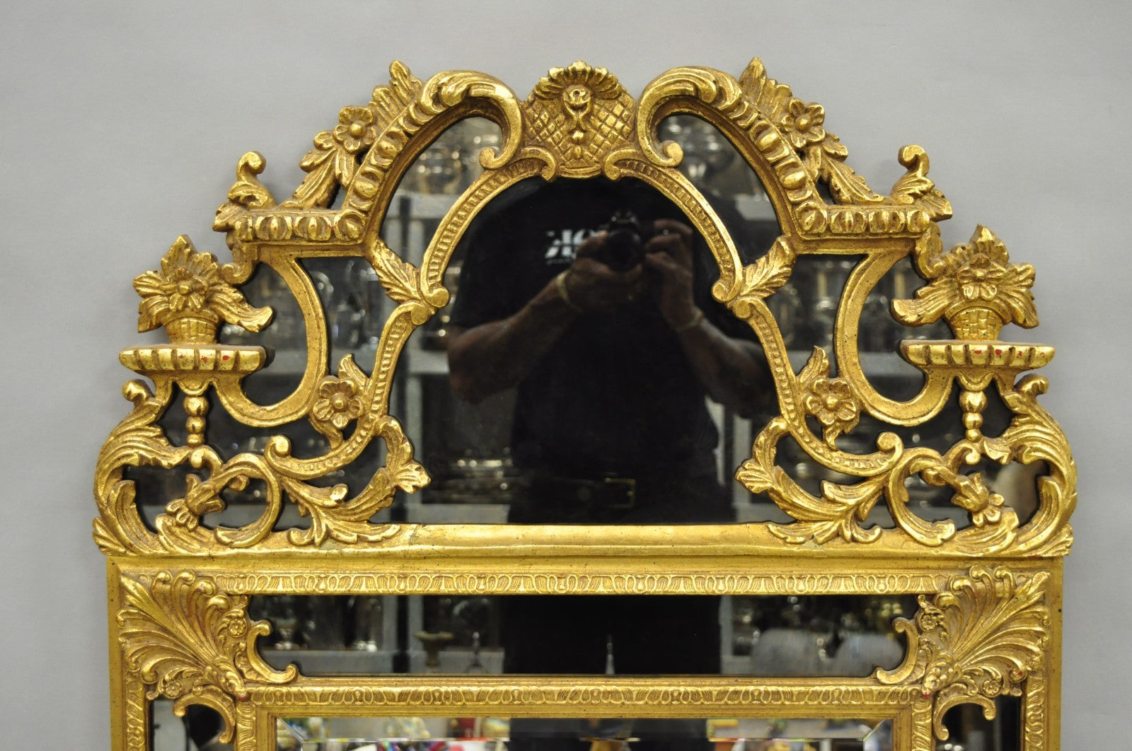 Vintage Friedman Bros French Louis XV Rococo Style Gold Gilt Smoked Glass Mirror
