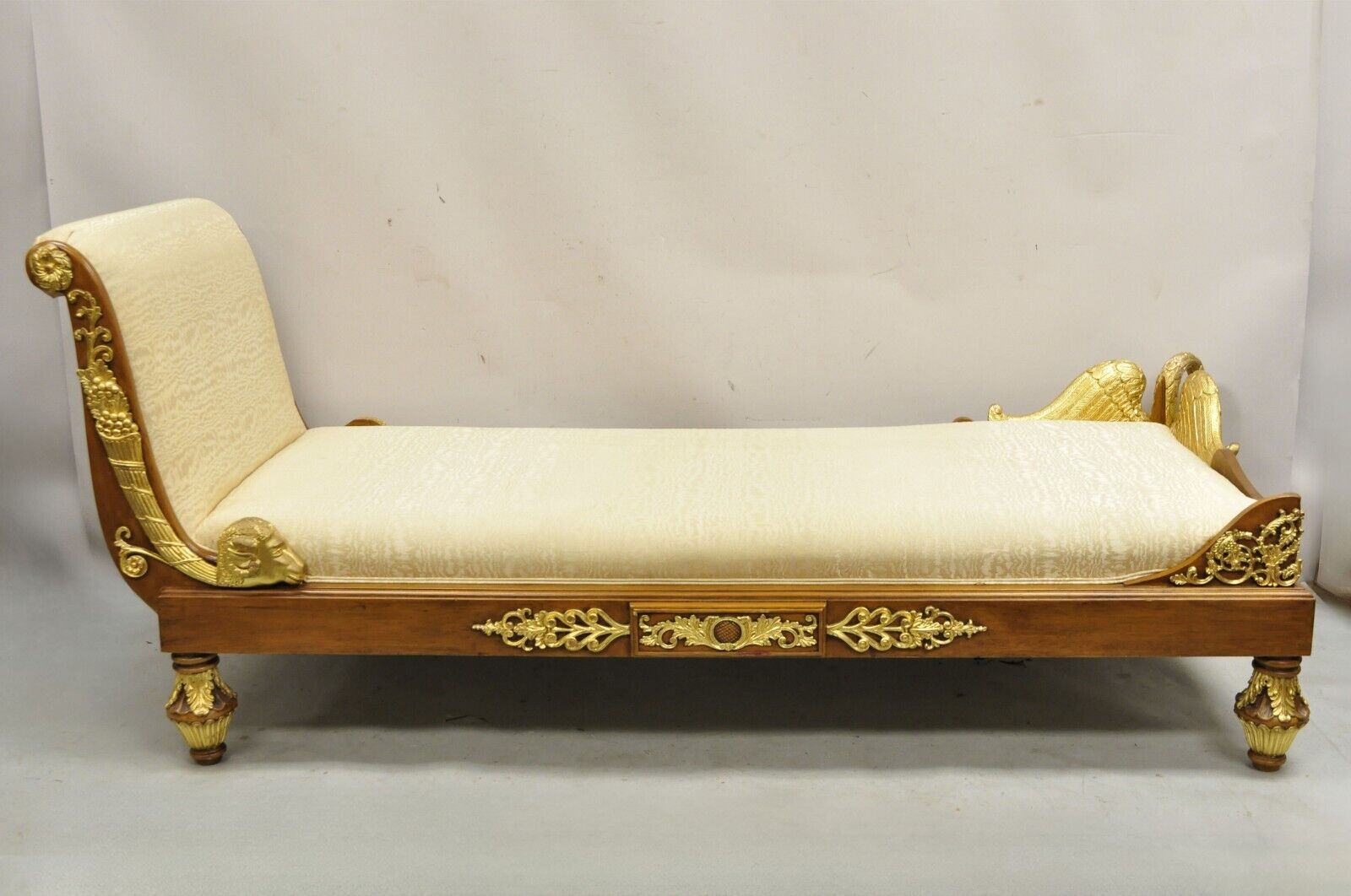 Vintage French Neoclassical Style Swan & Rams Recamier Daybed Chaise Lounge Sofa