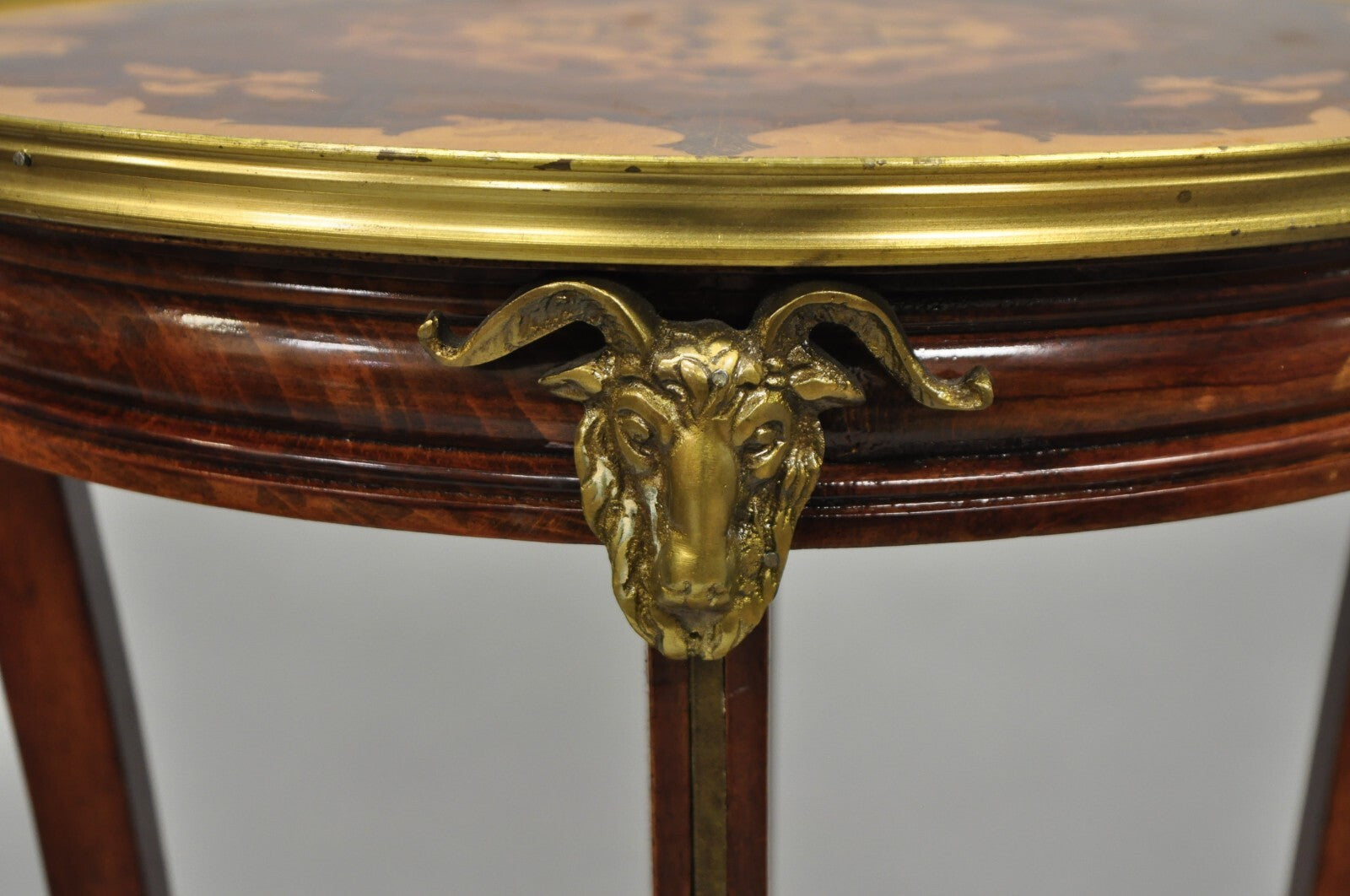 Vintage French Louis XVI Style Bronze Rams Head Ormolu 3 Tier Round Side Table