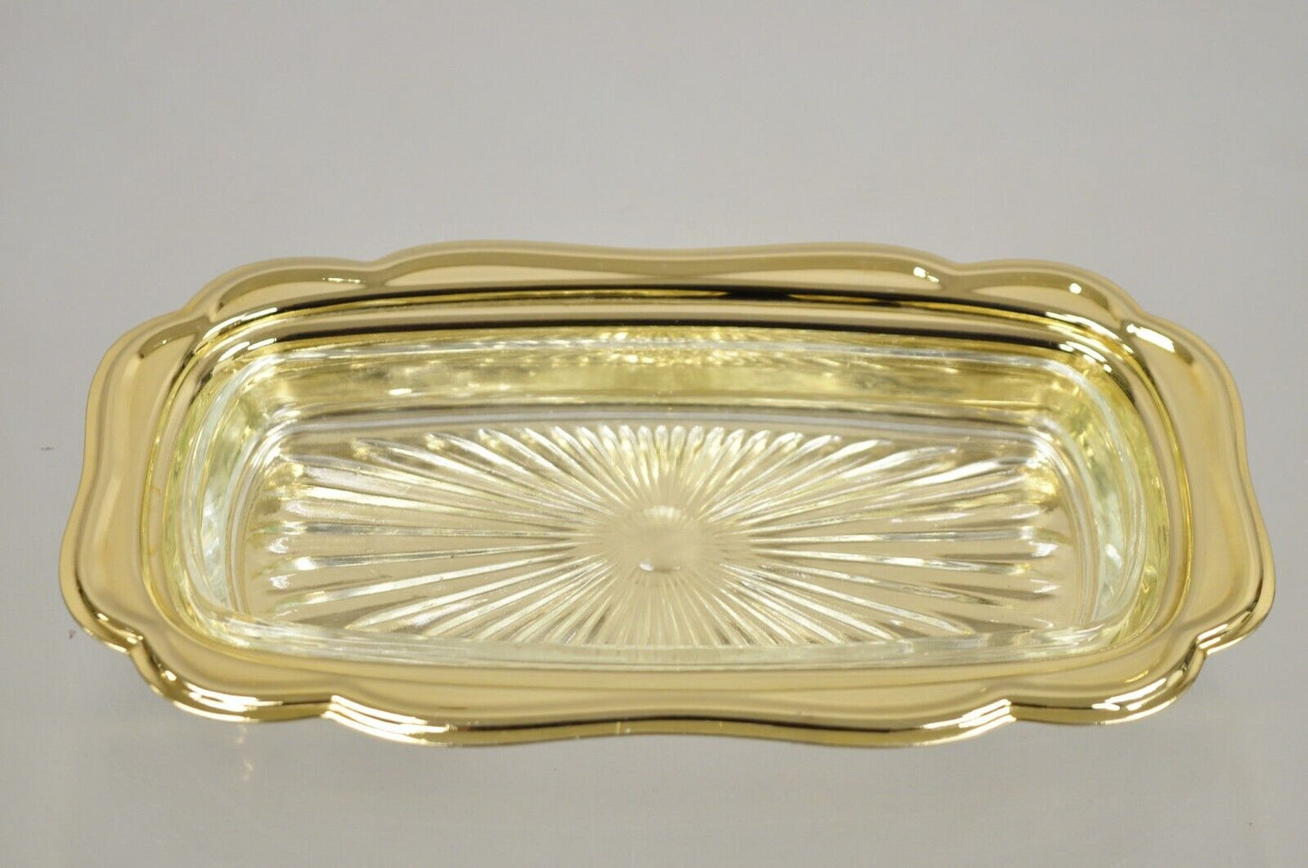 Vintage Gold Plated Metal Hollywood Regency Butter Dish With Glass Liner