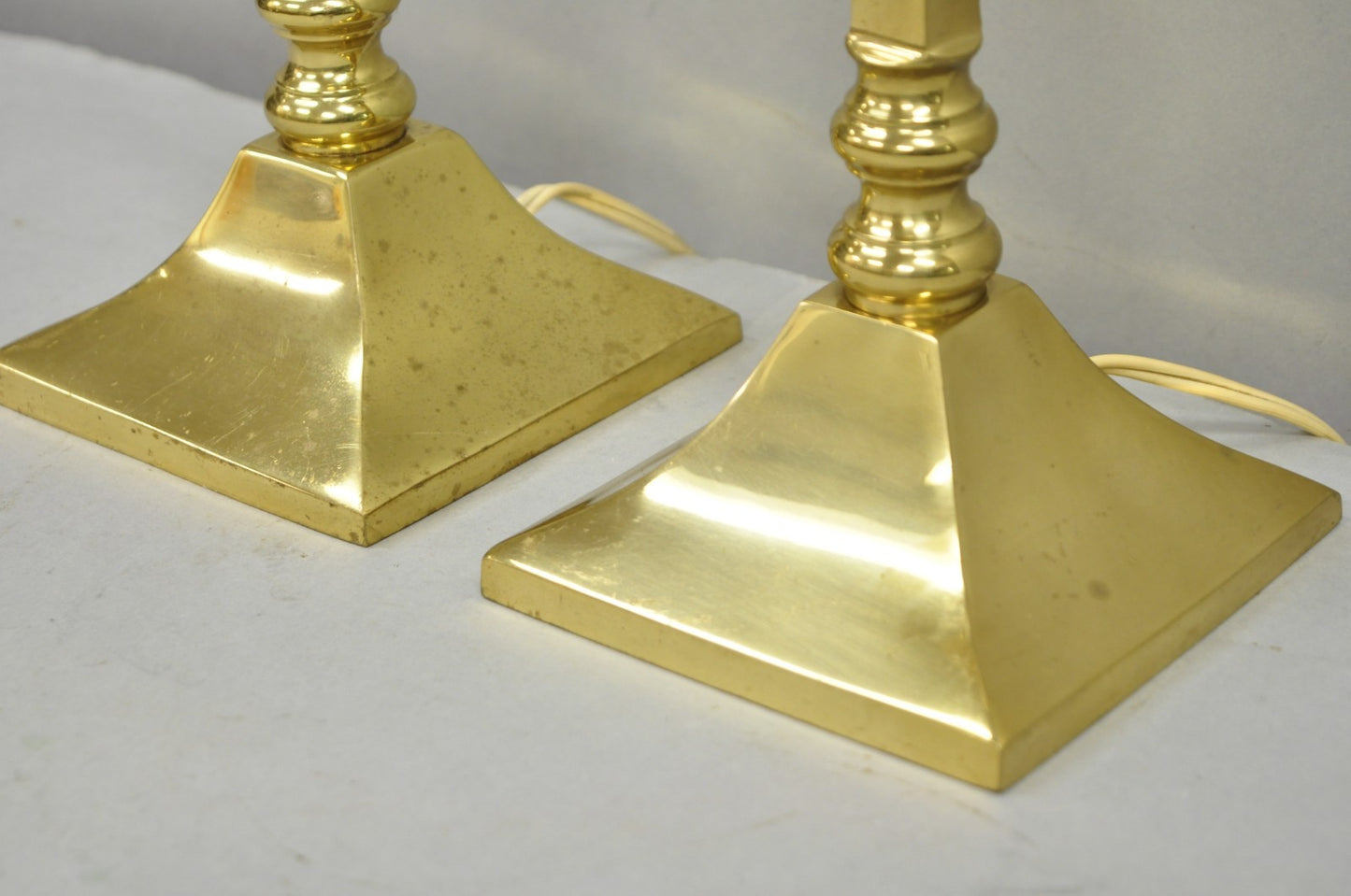 Hollywood Regency Tommi Parzinger Style Brass Candlestick Table Lamp Pair