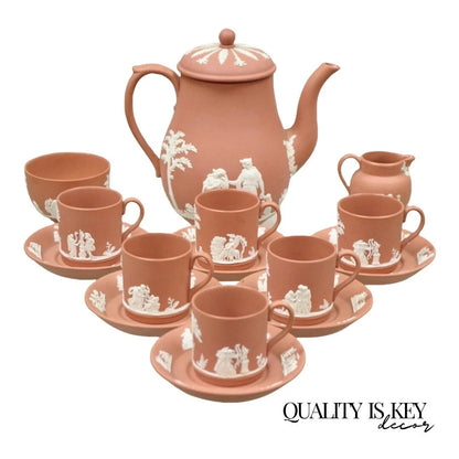 Wedgwood Terracotta Jasperware Miniature Tea Set Demitasse Cup & Saucer 14 pcs