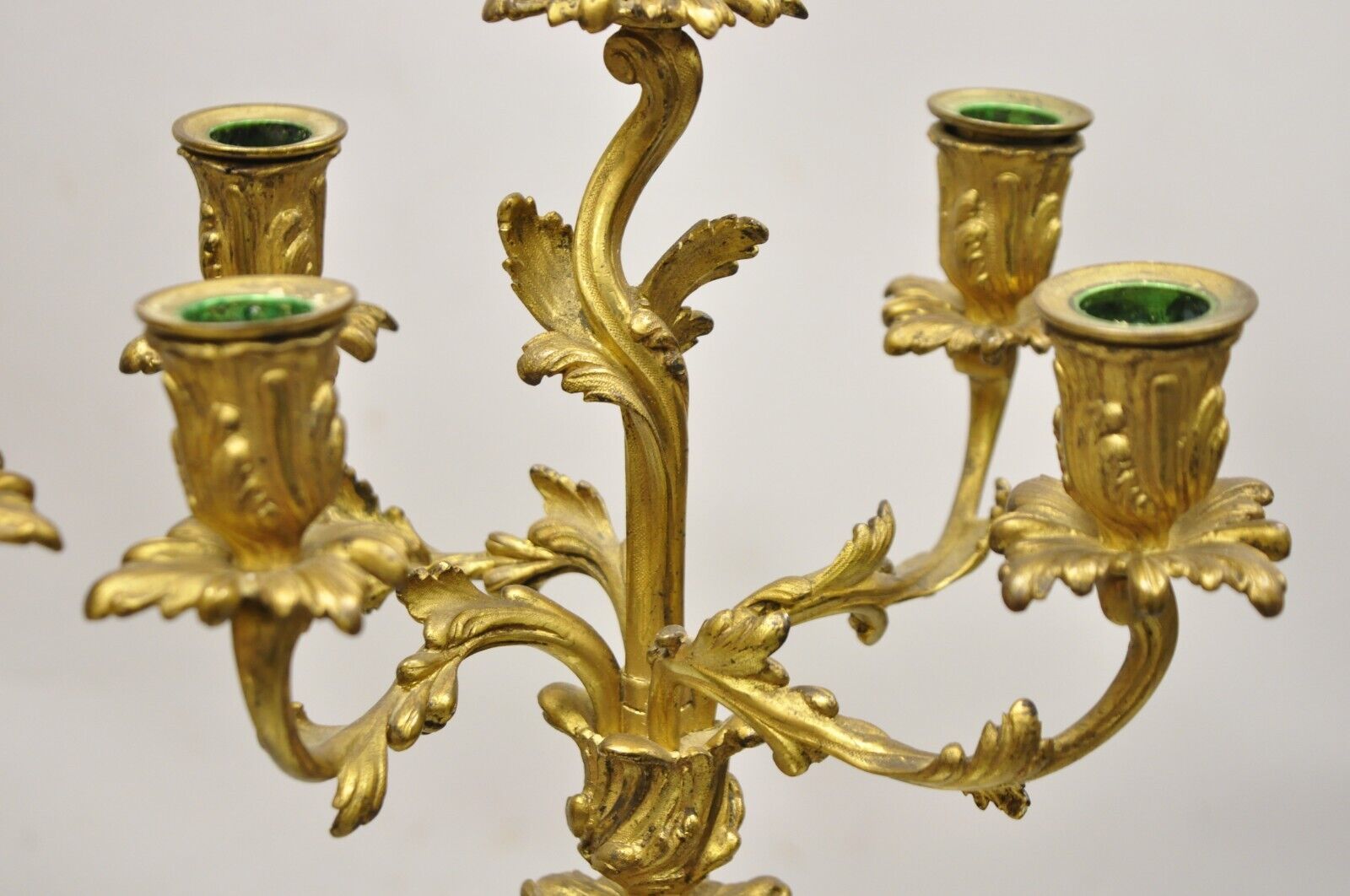 Antique French Louis XV Rococo Style Gold Gilt Bronze Candelabras - a Pair