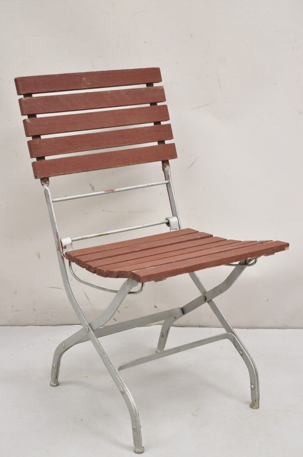 French Country Style Wood Slat Iron Frame Folding Garden Chairs - Set of 4