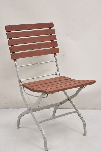 French Country Style Wood Slat Iron Frame Folding Garden Chairs - Set of 4