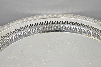 Vintage Leonard Silver Plated Pierced Gallery 12" Round Serving Platter Tray
