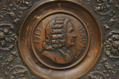 Antique Embossed Copper Neoclassical Bach and Haendel Charger Plates - a Pair