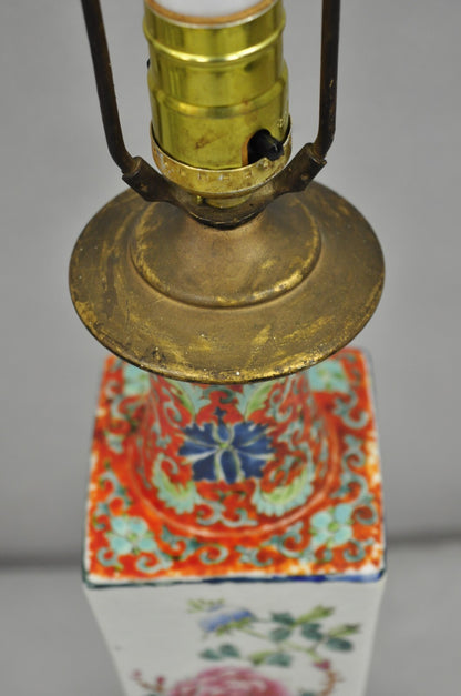 Antique Chinese Porcelain Orange Hand Painted Flower Small Boudoir Table Lamp