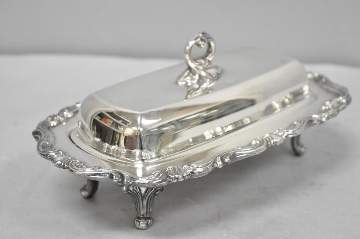Vintage FB Rogers 1959 Victorian Silver Plated Footed Covered Butter Dish