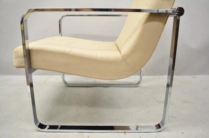 Mid Century Modern Milo Baughman Style Chrome Flat Bar Art Deco Lounge Chair