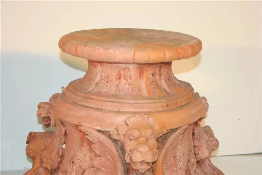 Vintage Gothic Winged Griffin Fiberglass Faux Terracotta Garden Pedestal - Pair