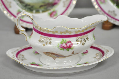 (12) Victoria Carlsbad Austria 8 3/8" Porcelain Fish Plates & Gravy Sauce Boat