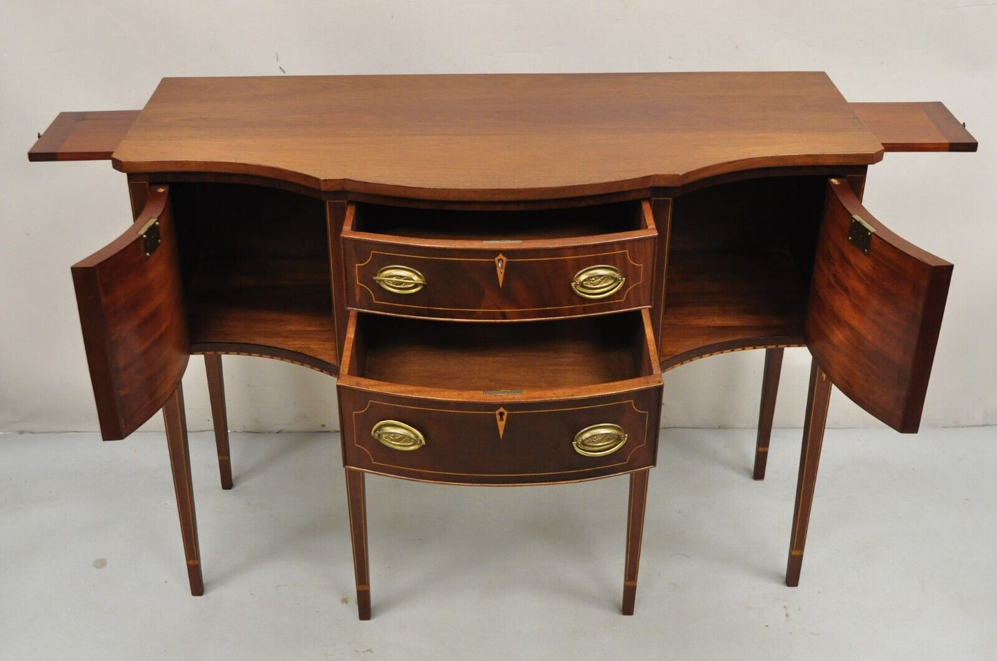 Vintage Federal Style Mahogany Inlaid Serpentine Sideboard Buffet by Copenhaver