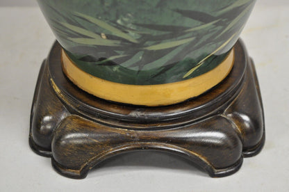 Vintage Chinoiserie Green Porcelain Jardiniere Table Lamp w/ Birds by Wildwood
