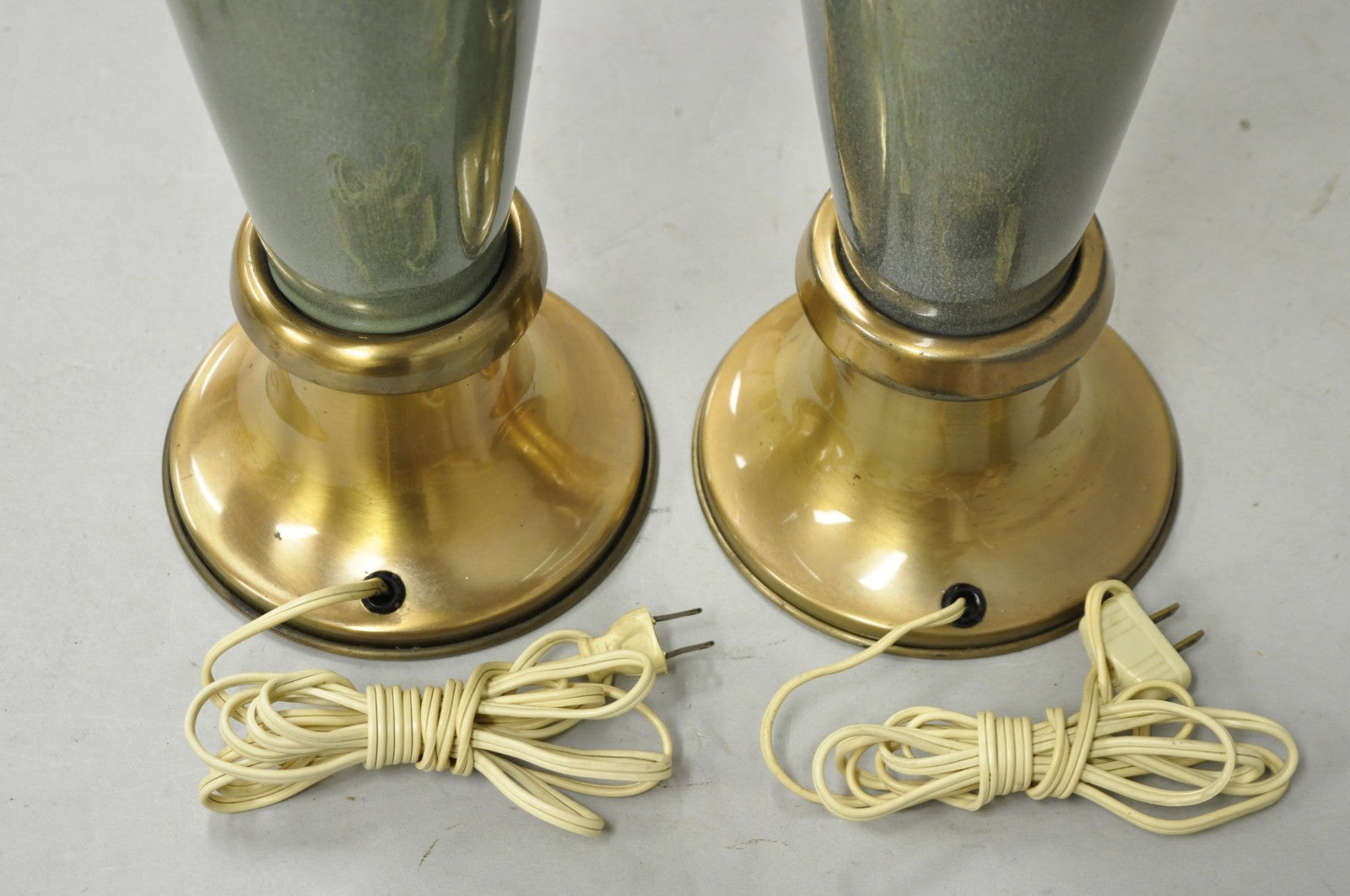 Vintage Mid Century Modern Celadon Green Porcelain Sinuous Urn Table Lamp - Pair