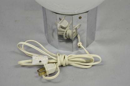 Vintage Mid Century Modern Faceted Chrome Base White Glass Ball Small Table Lamp