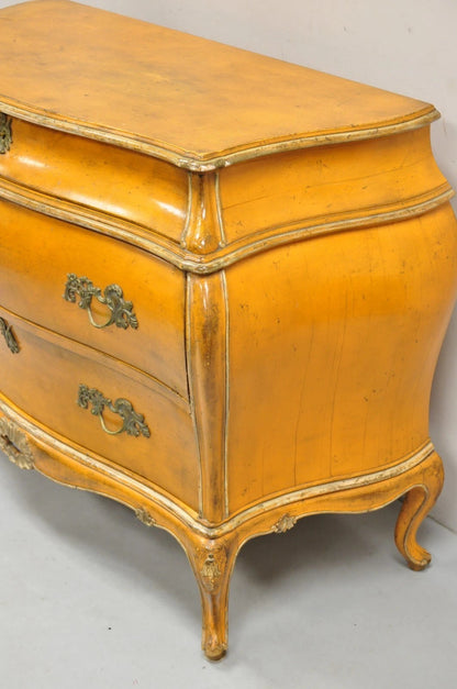 Antique Italian Rococo Louis XV Orange Painted Bombe Commode Chest of Drawers