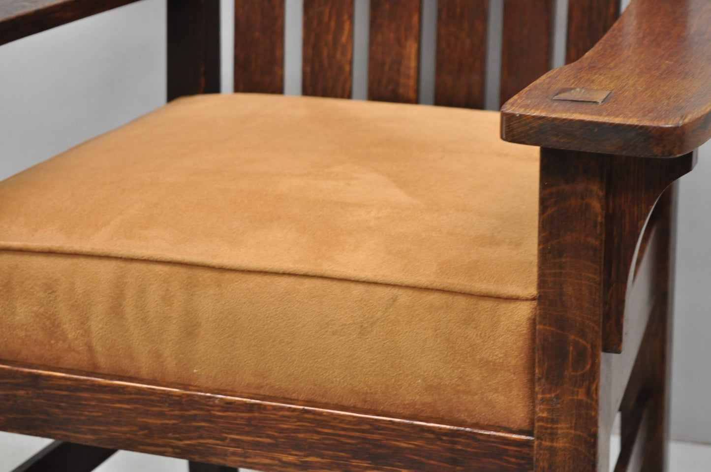 Antique Stickley & Brandt Mission Oak Arts & Crafts Arm Chair with Drop Seat