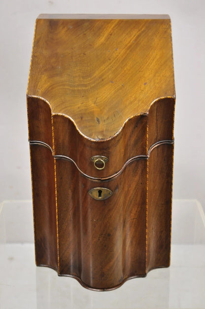 Antique George III Georgian Mahogany & Satinwood Inlay Buffet Knife Box
