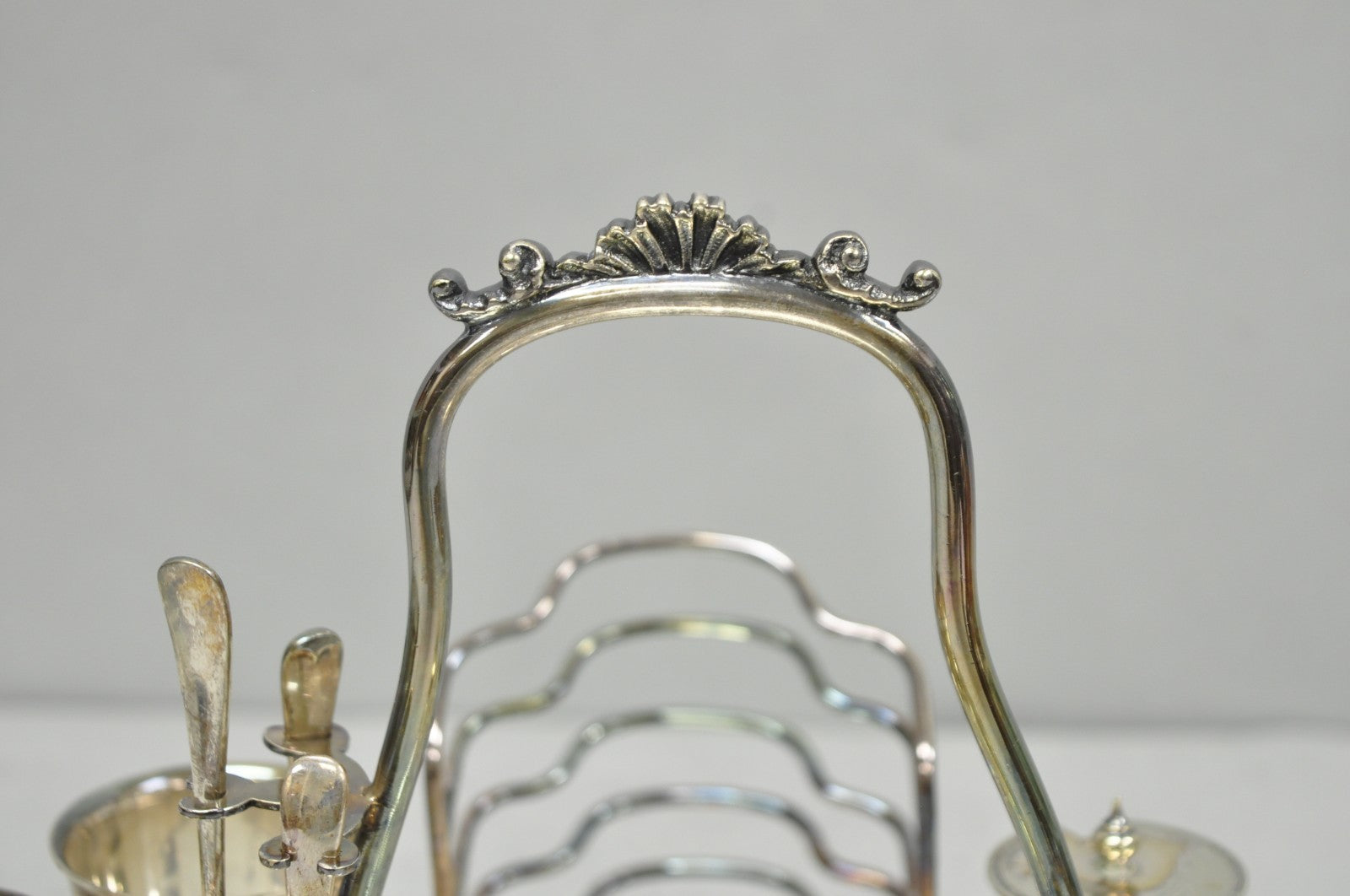 Antique Victorian Silver Plated Footed Cut Glass Breakfast Set Toast Rack w Tray