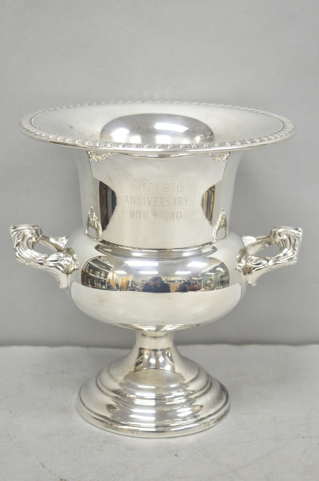 Happy 25th Anniversary Mom+Dad Silver Plated Trophy Cup Urn Champagne Ice Bucket
