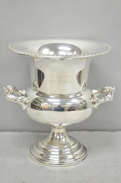 Happy 25th Anniversary Mom+Dad Silver Plated Trophy Cup Urn Champagne Ice Bucket