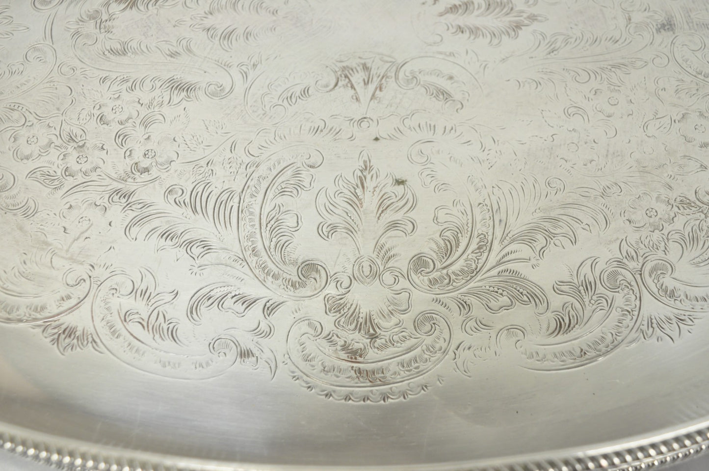 Vintage English Edwardian Silver Plated Oval Scalloped Gallery Bar Platter Tray