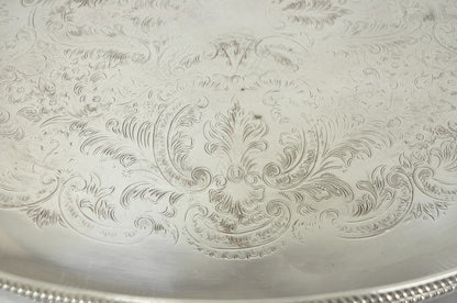 Vintage English Edwardian Silver Plated Oval Scalloped Gallery Bar Platter Tray